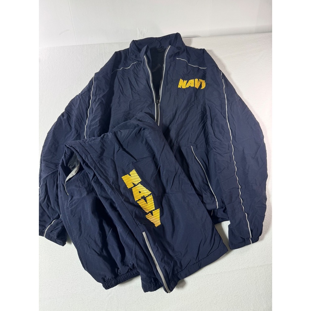 US Navy PTU Tracksuit Set Navy Blue Yellow Windbreaker Jacket Pants Small Medium